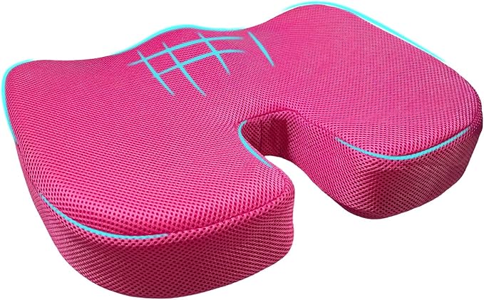 Car Seat Cushion, Memory Foam Cushion for Tailbone Pain & Sciatica Relief, Ergonomic Seat Cushion Comfortable Chair Relief Pillow for Car Office Wheelchair, car Accessories (Rose Red, Mesh)