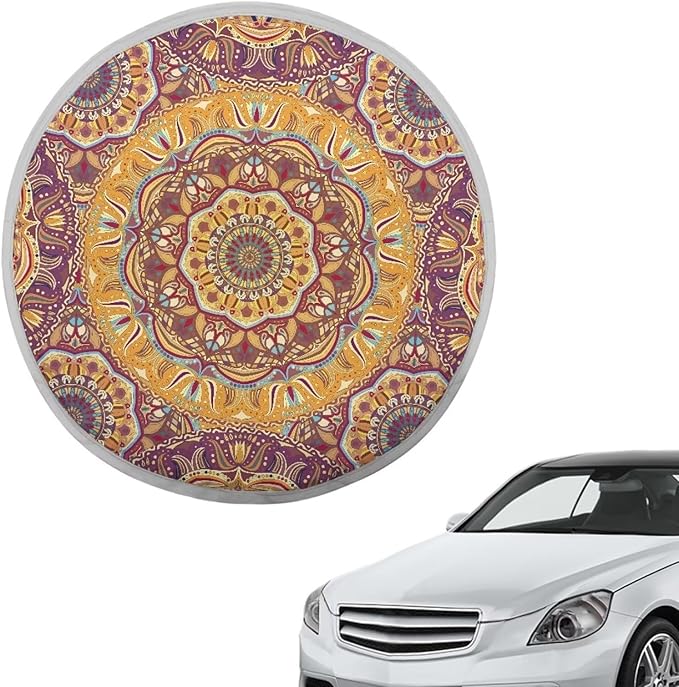 Boho Mandala Flower Pattern Steering Wheel Sun Shade for Women Heat Resistant Steering Wheel Sun Cover Steering Wheel Sunblock Cover Vehicle Accessories for SUV Car Truck Van