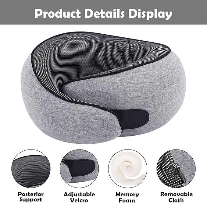 MQZAYZ Airplane Travel Neck Pillow for Support Long Flight,Memory Foam Travel Pillow Compact Head Support with Pain Relief,Ergonomic Sleeping Pillow & Road Trips(Gray)