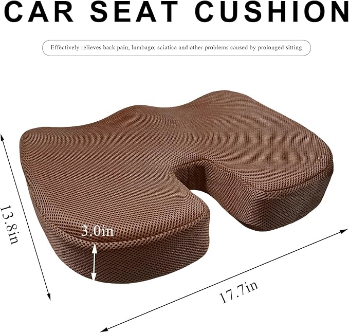 Car Seat Cushion, Memory Foam Cushion for Tailbone Pain & Sciatica Relief, Ergonomic Seat Cushion Comfortable Chair Relief Pillow for Car Office Wheelchair, car Accessories (Coffee, Mesh)