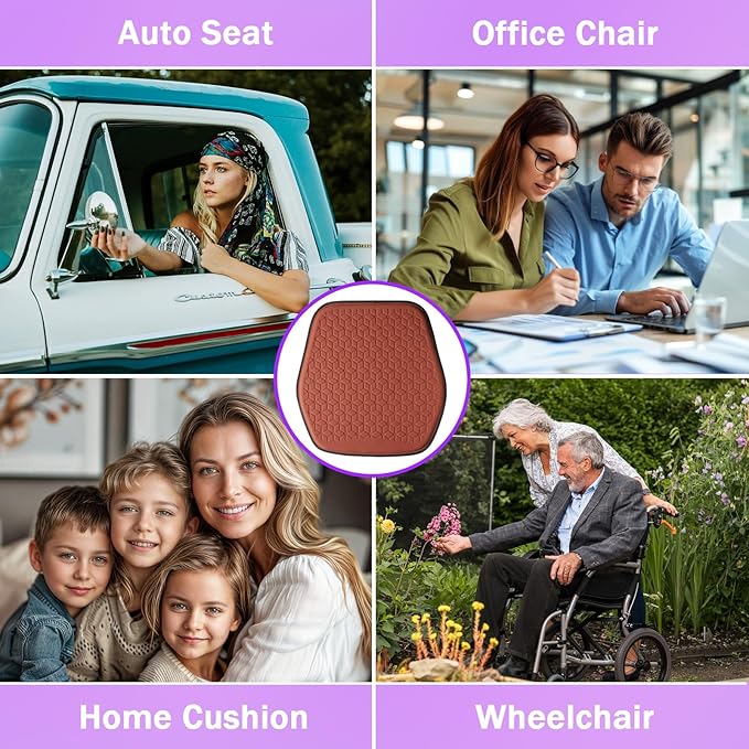 Thin Premium Gel Seat Cushion for Car Seat, Office Chair, Wheelchair, Golf Cart - Non-Slip Car Seat Cushions with 0.7 Inch Gel - Sciatica & Coccyx Pain Relief (Suede, Orange)
