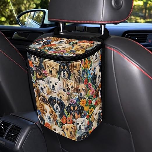 DISNIMO Kawaii Puppy Dog Car Trash Can Easy-to-Install Car Accessory Interior, Leak-Proof Car Garbage Can Bin Organizer Storage Bag for the Back Seat of Any Cars, Sedans, SUVs & Trucks