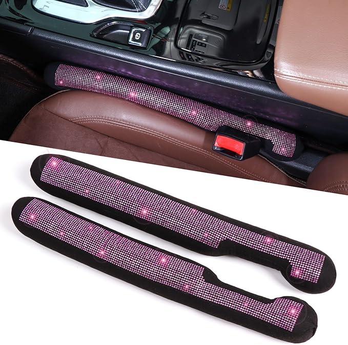 ToBeQueen Bling Pink Car Sear Gap Filler 2 Pack Universal Fit for Car SUV Truck, Handmade Crystal Rhinestone Diamond Car Seat Gap Plug Filler Pink Bling Car Accessories for Women(Pink)