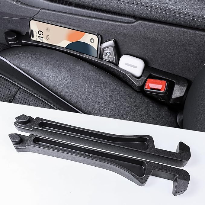 Car Seat Gap Filler Multifunctional Seat Side Gap Filler with Organizer and Hook Function, Universal SUV Truck Fill the Gap between Seat and Console to Prevent Items from Falling Set of 2 (Black)