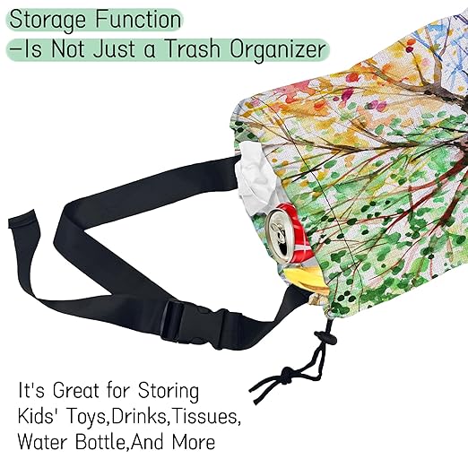 NHNXHWIA Watercolors Tree Car Garbage Bag,Colorful Tree Waterproof Small Car Trash Bag Hanging Back of Seat,Drawstring Hanging Car Trash Bag with Adjustable Buckle for Car Accessories
