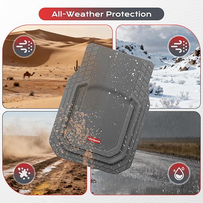 Coverado Heavy Duty Car Floor Mats, Deep Dish Car Mats Full Sets, Durable Waterproof Floor Mats, Trim to Fit Automotive Mats, Universal Car Accessories for Cars SUV Trucks Sedans Vans, Gray, 3pcs