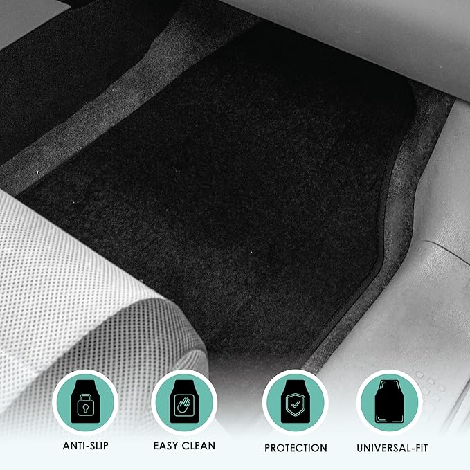 FFH Group Automotive Floor Mats - Carpet Floor Mats for Cars, SUVs & Trucks, 3 Rows Full Set, Universal Fit, Black