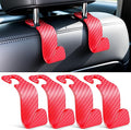 SINGARO Universal 4 Pack Car Seat Headrest Purse Hook, Carbon Fiber Back Seat Hook Storage Organizer Hanger for Purse Handbag Coat, Car Interior Accessories(Red)