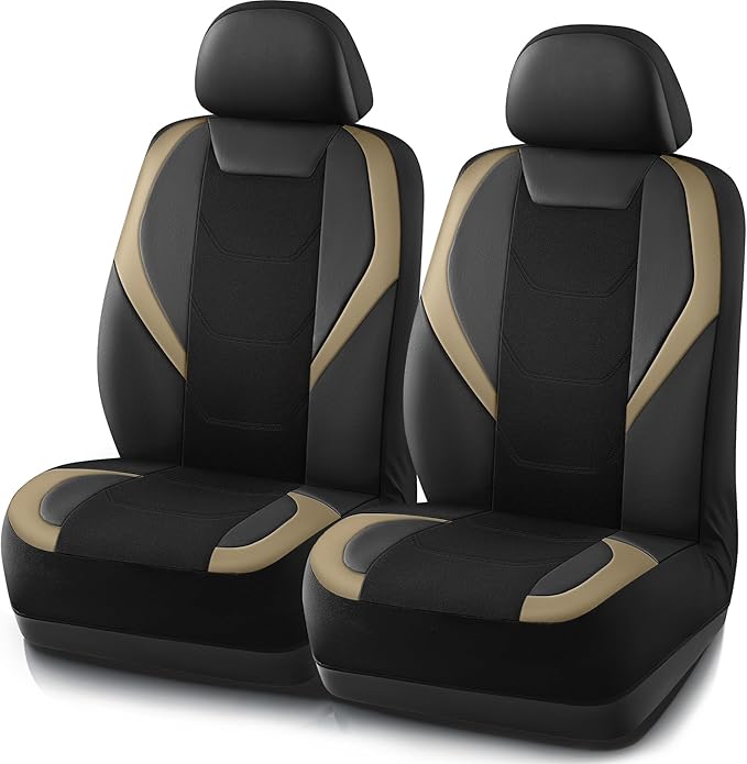 Road Comforts Car Seat Cover, Leather Mesh Front Seat Cover, Universal Fit for Most Cars, SUVs, Trucks, and Vans, Airbag Compatible - Beige