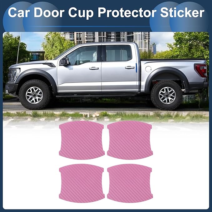 3D Car Door Handle Scratch Protector, 84x94mm Removable Magnetic Car Door Handle Protective Film Pink, 4 Pcs
