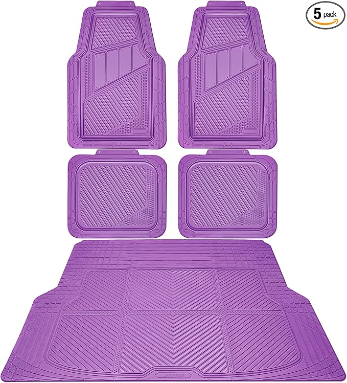 CAR PASS Heavy Duty Rubber Floor Mats Gray Car Mats Full Set with Trunk Cargo Liner - Universal Waterproof Floor Mats for Car SUV Truck, Durable All Weather Automotive Liner Mats (All Purple)
