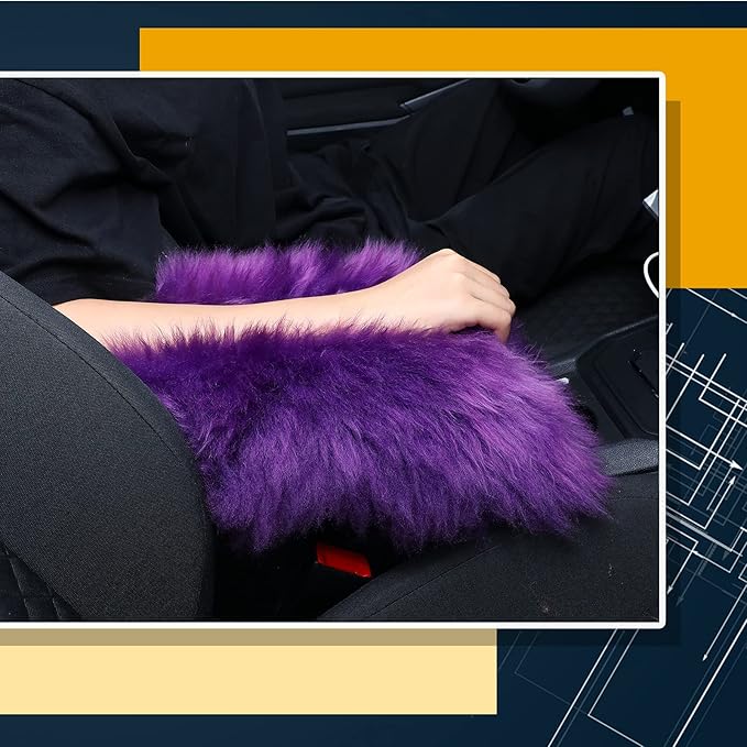 Frienda Furry Armrest Cover Auto Center Console Cover Car Soft Console Pad, Real Sheepskin Wool Soft Fluffy Auto Center Armrest Pad for Most Car Decoration Protector(Purple)
