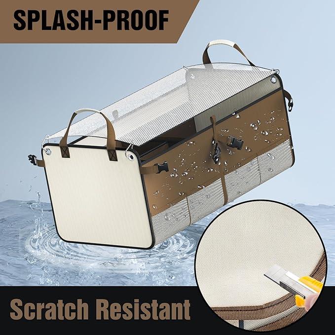 SugarFox Car Trunk Organizer for SUV - 63L+26L Modular Storage, Heavy-Duty, Foldable Waterproof, Soft & Hard Covers, Non-Slip, Multi-Compartment, Brown M006