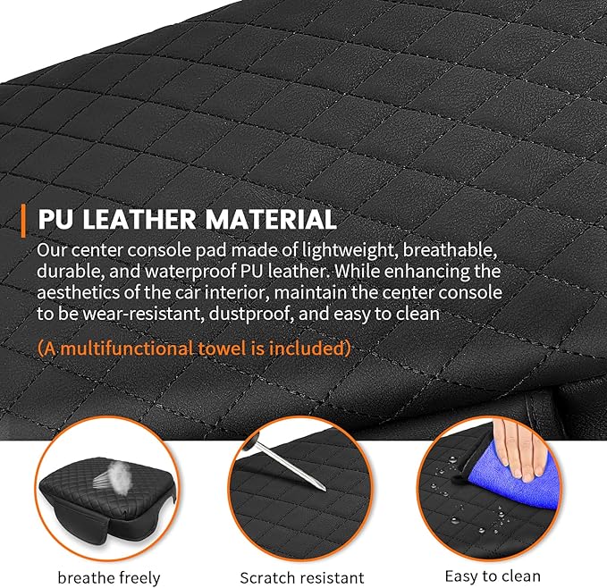 Custom for Center Console Cover 2023 2024 2025 2026 Ford F250 F350 F450 F550(Bucket Seat Only) Armrest Cover Accessories PU Leather Armrest Seat Box Cover Protector with Pockets Storage Bag
