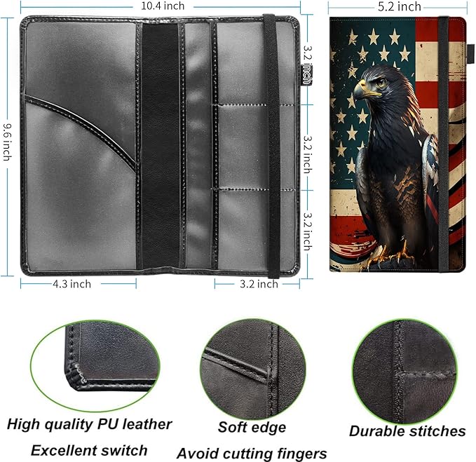 Car Registration and Insurance Holder,Leather Vehicle Glove Box Organizer Wallet for Document,Perfect for any Car,Truck,Motorcycle,Driver License,Trailer or Boat,Men & Women,American Flag-9 Eagle