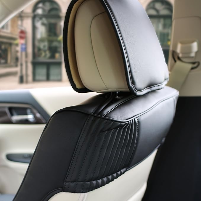 FH Group Front Set Faux Leather Seat Cushions - Car Seat Covers for Low Back Seat, Universal Fit, Airbag Compatible Car Seat Cover for SUV, Sedan, Solid Black