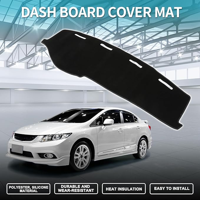 Dash Cover for Honda Civic Non-Slip | Center Console Dashboard Cover Mat Black 1 Pcs