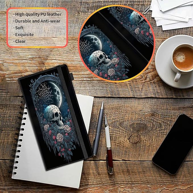 Car Registration and Insurance Holder,Leather Vehicle Glove Box Organizer Wallet for Document,Perfect for any Car,Truck,Motorcycle,Driver License,Trailer or Boat,Men & Women,Skull Roses Floral Moon
