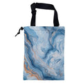 KXWQTRDD Car Garbage Bag Abstract Blue and Gold Marble Drawstring Car Trash Bag Hanging for Back Seat with Adjustable Buckle Canvas Vehicle Trash Can Easy-to-Install