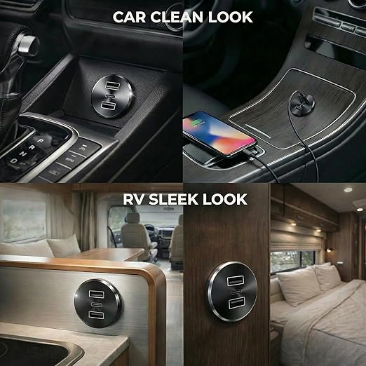 2PCS RV USB Outlet 72W Aluminum Alloy 12V/24V 3 Charging Ports, GIBBAB 36W PD3.0 Type-C+2 18W QC3.0 Fast Charging Socket, Waterproof Cover Recessed Mount Car Charger Cigarette Lighter Replacement for