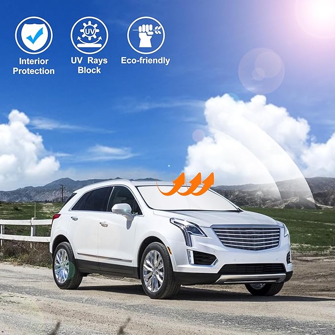 Windshield Sun Shade Custom Fit for 2017-2024 2025 Cadillac XT5 Accessories Foldable Sunshade Sun Blocker Protect Car from Sun Rays & Heat Damage Keep Car Cooler