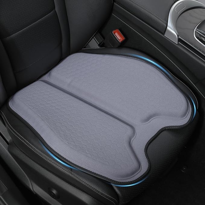 Soft Thin Gel Seat Cushion for Car Seat, Office Chair, Wheelchair, Stadium - Non-Slip Car Seat Cushions with 1 Inch Gel - Sciatica & Tailbone Pain Relief (Blue Gray)
