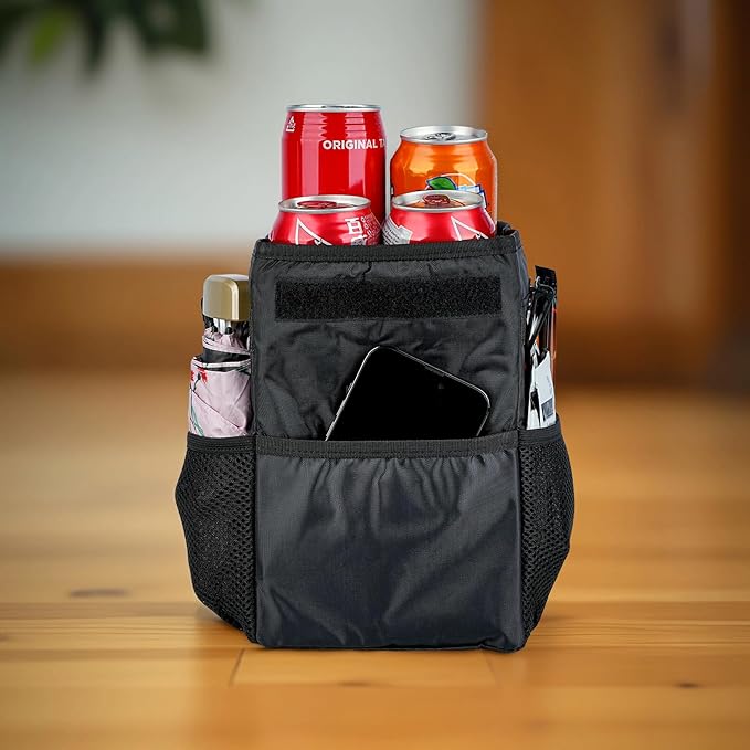 Car Trash Can with Lid - Car Trash Bag Hanging Waterproof with Storage Pockets, Collapsible and Portable Multipurpose Trash Bin for Back/Front Seat/Console, 1.85 Gallons, Black