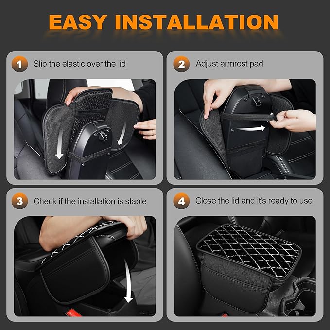 Car Center Console Bling Cover Fit for Mazda CX-7 Quilted Waterproof Leather Armrest Pad with 2 Pockets Crystal Rhinestone Non-Slip Backing (Black)