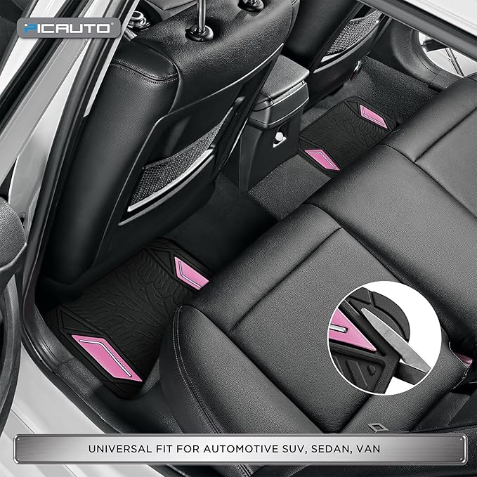 PIC AUTO Rubber Floor Mats, Pink Aluminum Film with Colorful Piping Floor Mats for Cars, Car Mats with Non-Slip Backing, All-Weather Protection, Trim-to-Fit Liner for Cars, SUVs, Trucks, Vehicles