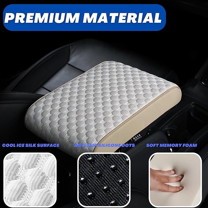 WOODHAWK Universal Car Armrest Cushion Pad Cover, Center Console Protector, Arm Rest Seat Box for Auto SUV Truck (Beige)