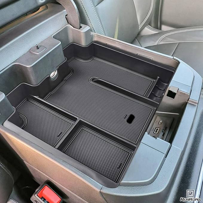 RUNROAD Center Console Organizer Tray Compatible with 2019-2022 Chevy Silverado 1500/GMC Sierra 1500 and 20-23 Silverado/Sierra 2500HD/3500HD Accessories, Full Console with Bucket Seats ONLY, Black