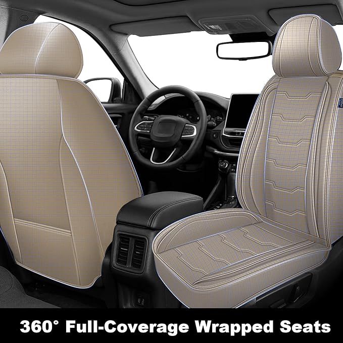 DISUTOGO Seat Covers Fit for Kicks 2018-2026 Seat Covers Full Set Car Seat Covers Faux Leather Breathable Waterproof Car Seat Protector (5 Seats, Beige)