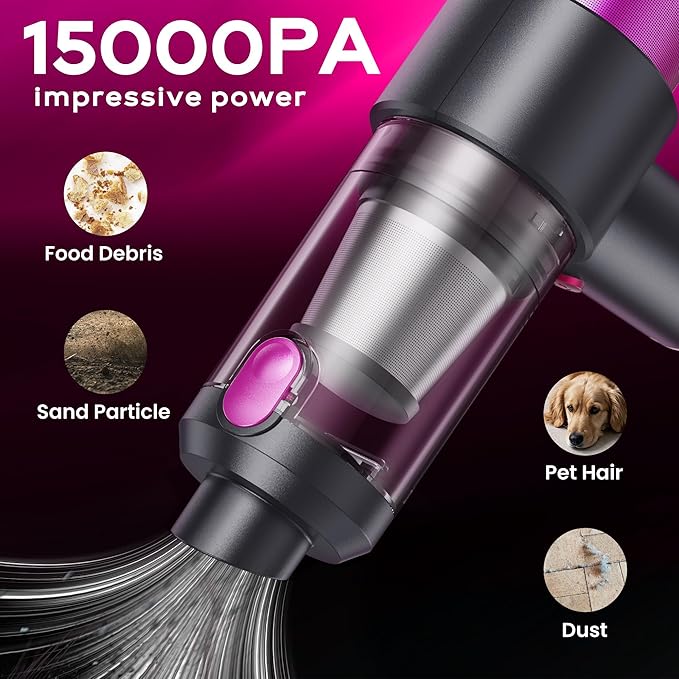 Mecanto Car Vacuum Handheld Vacuum Cleaner, 15000PA Suction, Mini Vacuums with Air Duster and Blower, Portable Hand Held Vacuum for Car, House, Crumbs, Hair (Pink)
