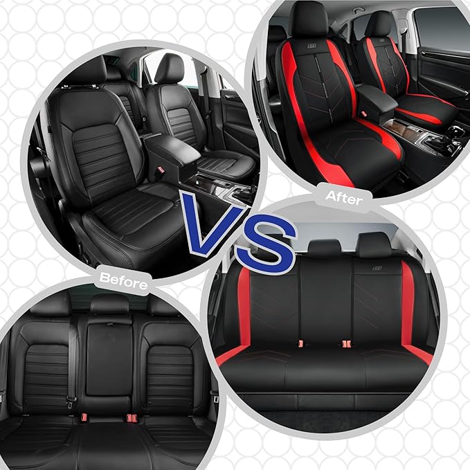 Skechers Car Seat Covers,Luxury Faux Leather Seat Covers,Waterproof Anti Slip Car Seat Protector Front Seats,Car Accessories Airbag Universal Fit for Most Cars,Vans,Trucks,SUV,Red