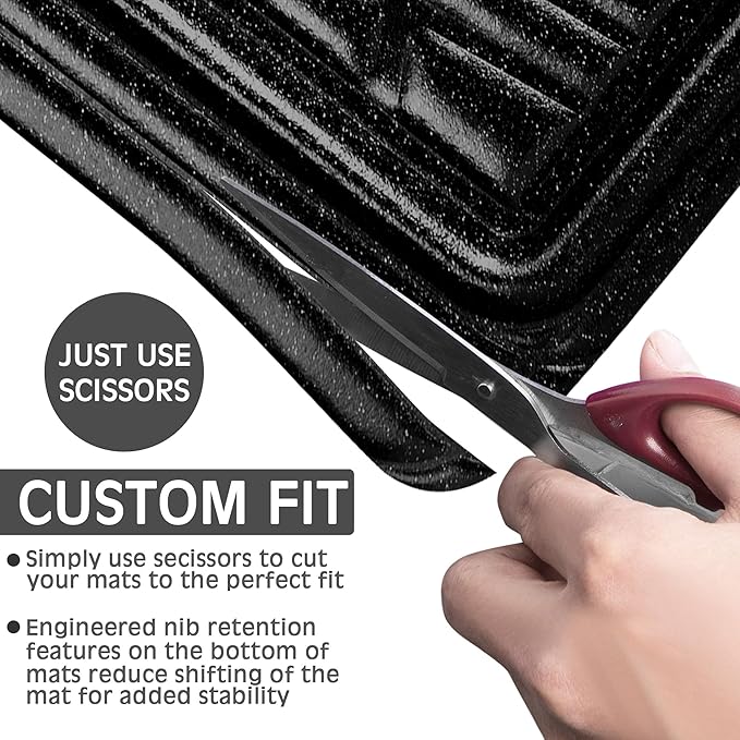 CAR PASS Shining Glitter Car Floor Mats 3D Leather Waterproof All Weather, Universal Trim to Fit & Anti-Slip, Safety & Light Easy Clean Install Fit for SUV,Truck,Auto,Sedan,Van 4 Piece (Black Glitter)
