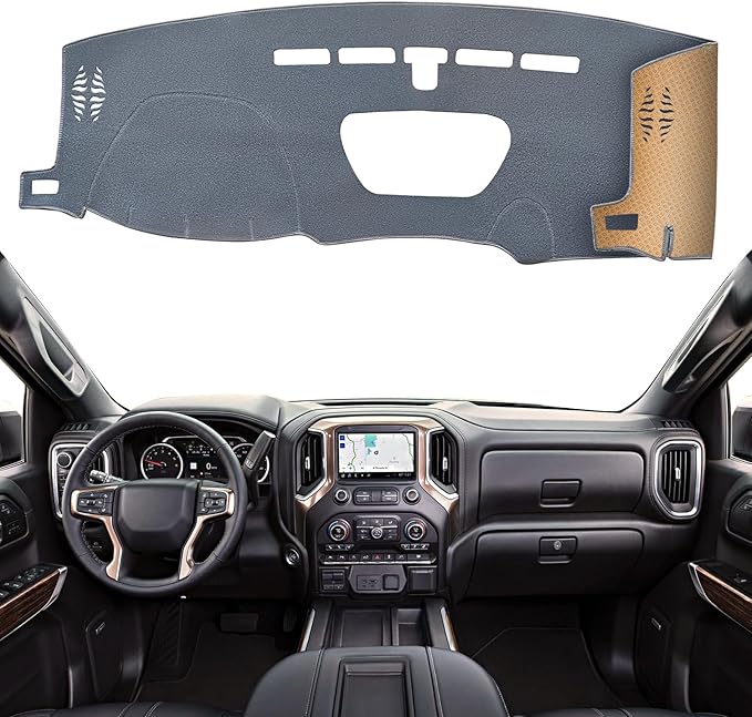 KEYOOG Dashboard Cover Dash Mat Fit for 2021-2019 Chevy Silverado 1500,G-MC Sierra 1500 (Without HUD Models),Car Dash Board Mat Anti-Glare Carpet,Non-Slip Pad Sunshield Protector (Grey)