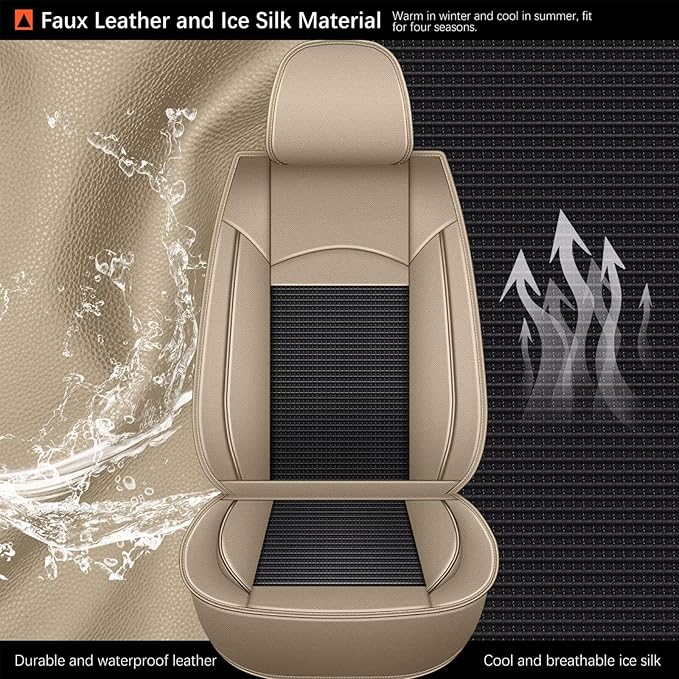 DISUTOGO Full Set Seat Covers Fit for Nissan Titan 2009-2025 Waterproof Faux Leather Automotive Cushion Protector Car seat Covers Compatible Airbag(5 Seats, Black&Beige)