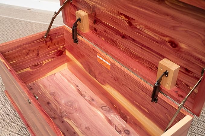 Rustic Red Door Co. Cedar Hope Chest with Waterfall Top, Amish Made Wooden Storage Trunk Box for Bedroom, Blanket, Clothes, Anti-Slam Hinges and Lock, 46", Cedar Wood, Natural Stain