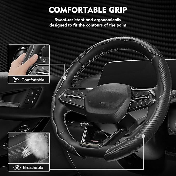 Steering Wheel Cover 3 Pcs Set, Anti-Slip, Scratch-Resistant, Universal Fit for 14-16 Inch Steering Wheels, Car Interior Accessories for Sedans, SUVs, and Trucks (Segmented Snap on, Matte)