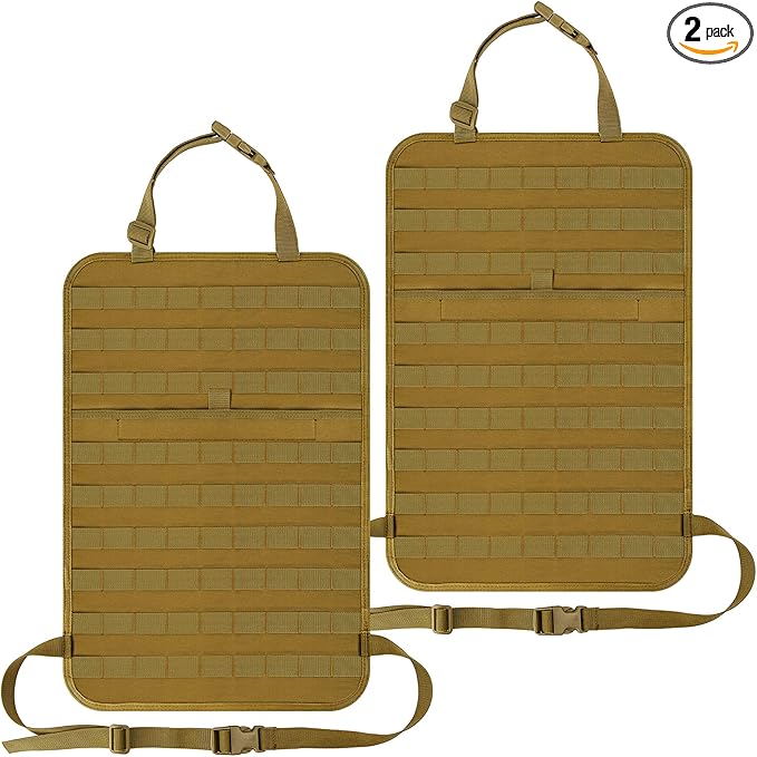 IronSeals 2 Pack Car Seat Back Organizer, Tactical Molle Panel Sag Proof Vehicle Seat Cover Protector Nylon Car Seat Back Hanger Bag Pad