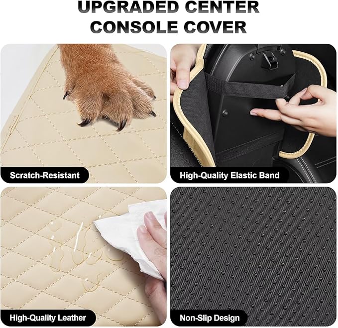 Upgraded Car Center Console Cover Fit for Corolla Cross Faux Leather Car Armrest Cover Cushion with 2 Storage Bags,Car Armrest Storage Box Interior Accessories(Beige&Whiteline)