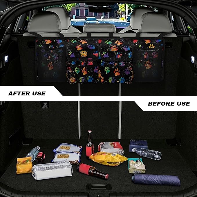 CLOHOMIN Colorful Dog Paw Car Trunk Organizer Cute Car Storage Bags Collapsible Car Trunk Tool Organizer Washable Cargo Bag with 4 Pockets Car Decorative Accessories
