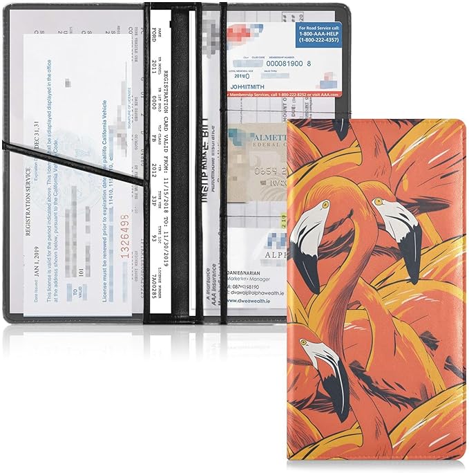 ALAZA Flamingo Pattern Car Registration and Insurance Card Holder Vehicle Glove Box Car Organizer Driver License Documents Holder Waller Case Organizers