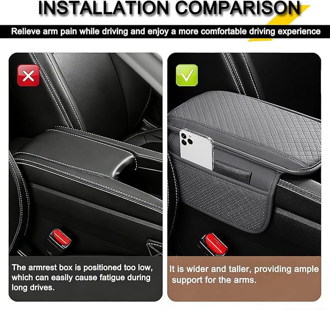 Car Armrest Cover for Mazda CX5 2012-2025, Center Console Cushion Leather Armrest Pad Protector with Storage Pockets Diamond Pattern,Grey