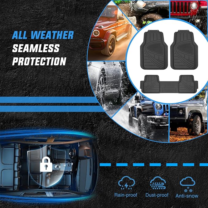 Nilight PVC Floor Mats for Cars Trucks SUVs,Universal Trim to fit for Most Vehicles,All Weather Protection Heavy Duty Floor Liners,Pack of 3