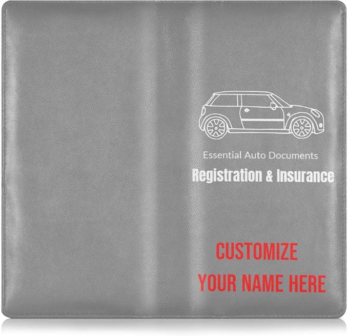 Caihoyu Custom Car Registration and Insurance Card Holder Personalized Leather Glove Box Organize Men Women Wallet Accessories Case for Cards, Essential Document Driver License Dark Gray