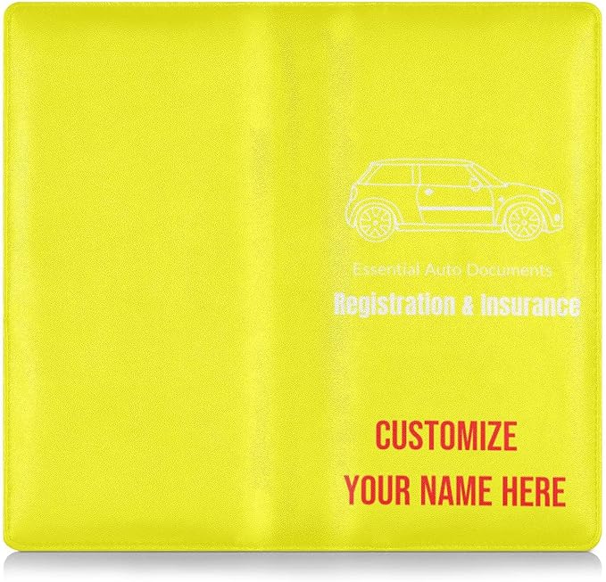 Custom Car Registration and Insurance Card Holder Personalized Leather Glove Box Organize Men Women Wallet Accessories Case for Cards, Essential Document Driver License Yellow