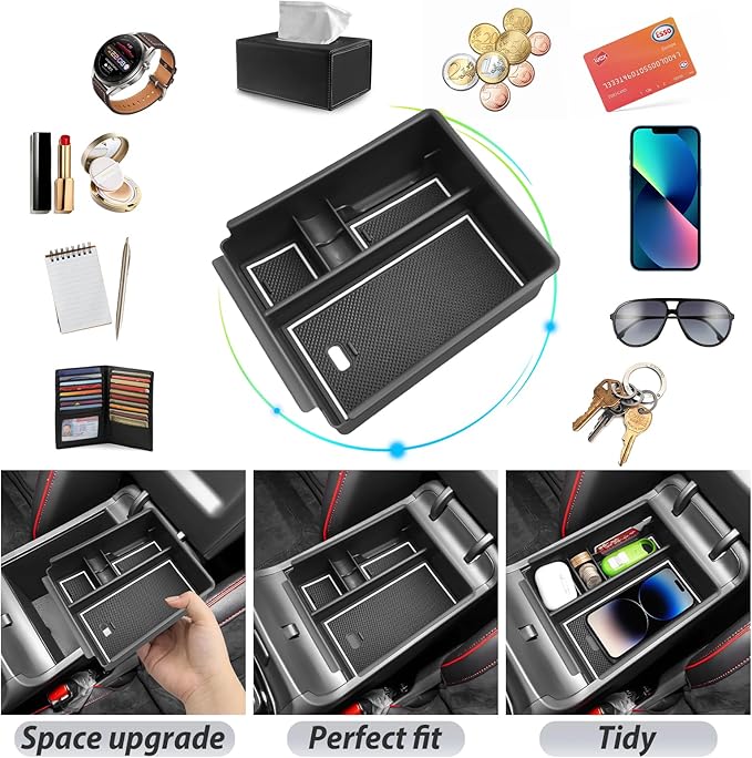 SKTU for 2025 2026 Hyundai Tucson Center Console Organizer for 2025 2026 Hyundai Tucson (SE/SEL/XRT) Console Tray 2025 2026 Tucson Accessories Insert ABS Armrest Storage Box with Coin Holder (White)