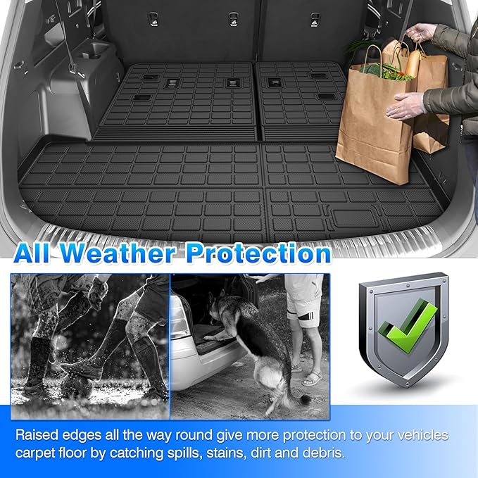 Telluride Floor Mats - Fit for Kia Telluride 2020-2025 2026 (7&8 Seats), All Weather Floor Mat & Cargo Liner w/Baclkrest for Telluride Accessories, Heavy Duty Waterproof