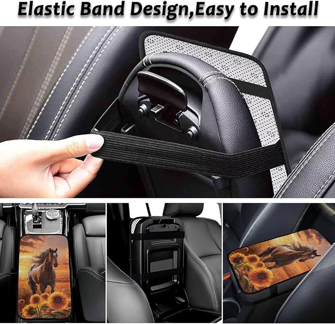 Bulopur Horse Print Car Console Covers Armrest Console Cover Flannel Thickened Cover Protec Car Center Console Cover Accessories Universal Car Interior Accessories Car Arm Rest Cover
